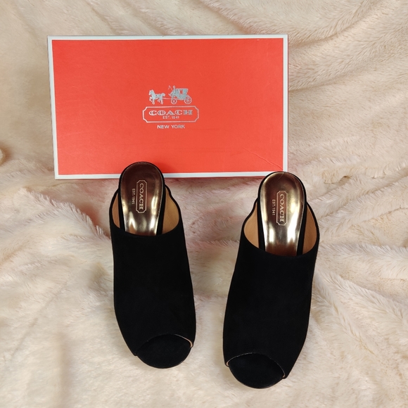 Coach Hollie Suede Slip On Open Toe Wedge Mule - Picture 2 of 12